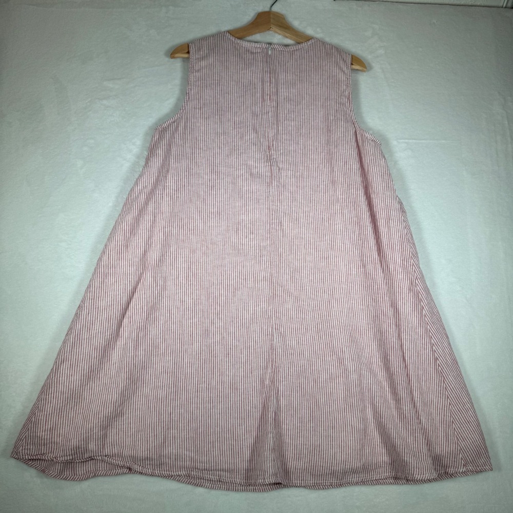 Beachlunchlounge Red White Striped Linen Cotton Swing Dress Womens L | July 4 - Picture 3 of 7